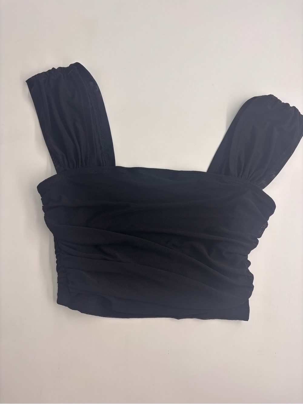 SHEIN Black Ruched Square-Neck Crop Top with Wide Straps